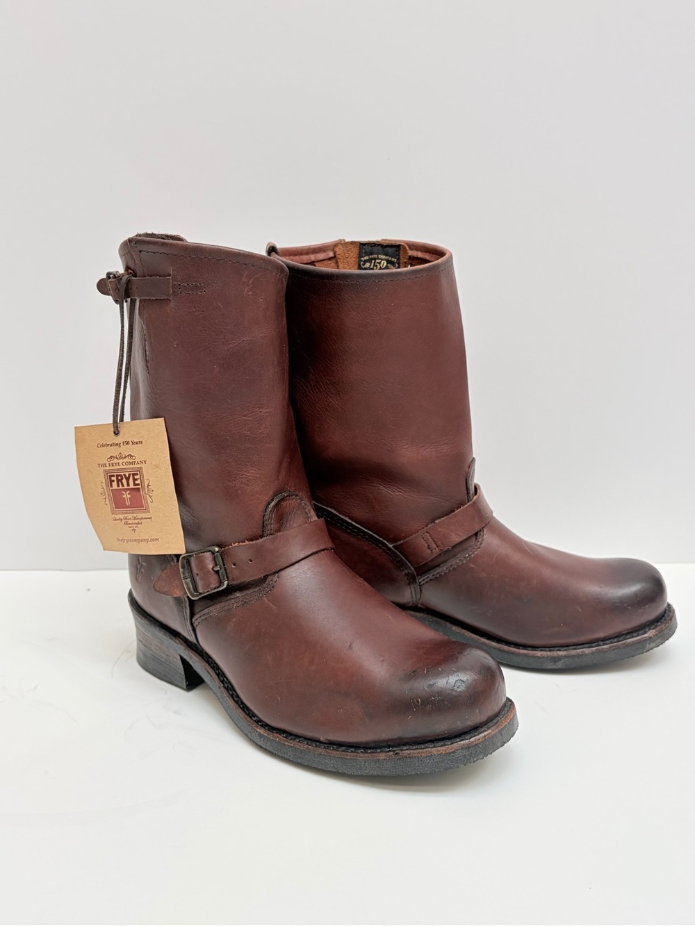 Frye Men's Brown Leather Buckle Engineer Boots